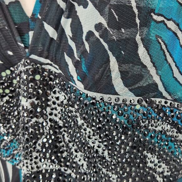 Vintage 90s Alberto Makali Embellished Abstract Print Net Tulle Party Dress - Picture 7 of 8